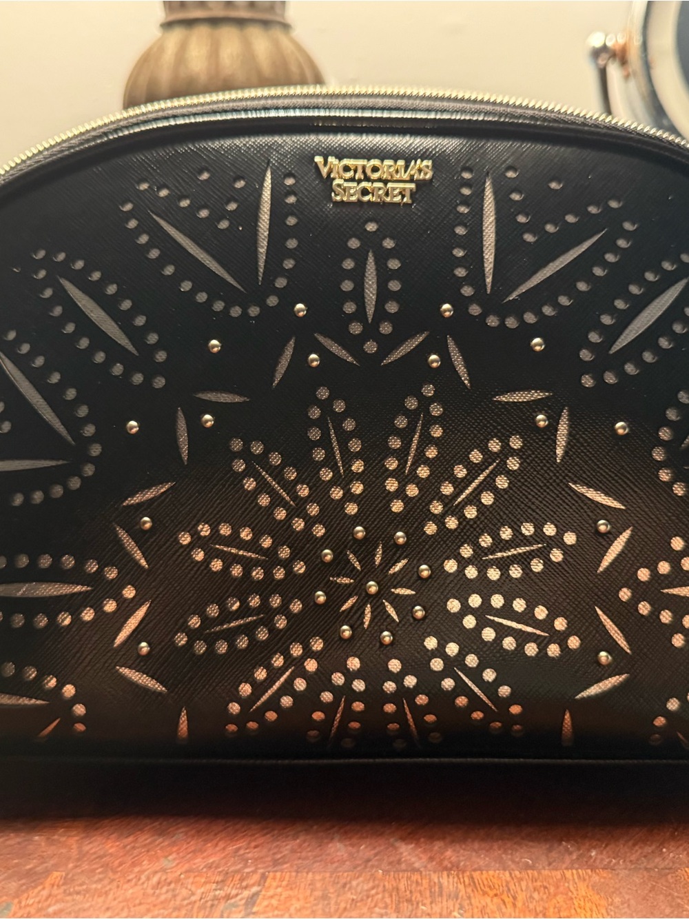 Victoria's Secret Black Cosmetic Case with Gold Stud Pattern